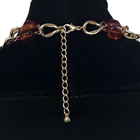 Double Strand Chunky Amber Necklace Women's Gold-tone Hammered Ring Link Chain - Picture 6 of 6